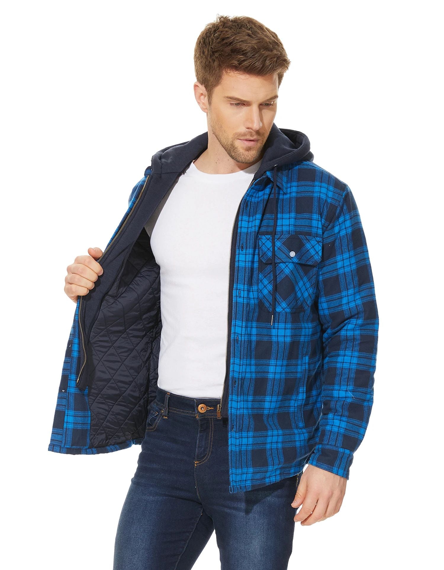 MGS Men's Flannel Shirt Jacket with Removable Hood - Man Gifts Shop