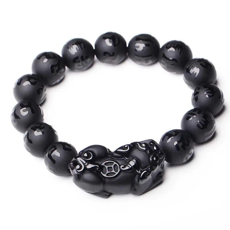 MGS Natural Obsidian Fengshui Pixiu Beaded Bracelet for Men