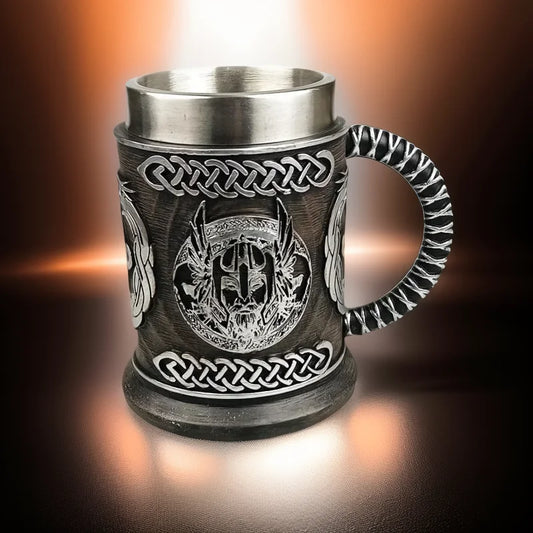 Embrace the Spirit of Odin: New German Bucket Beer Mug - A Vintage Stainless Steel Tribute to Medieval Nordic Mythology