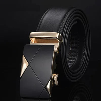 MGS Men's Luxury Leather Belt: Genuine, Stylish, with Automatic Metal Buckle - Man Gifts Shop