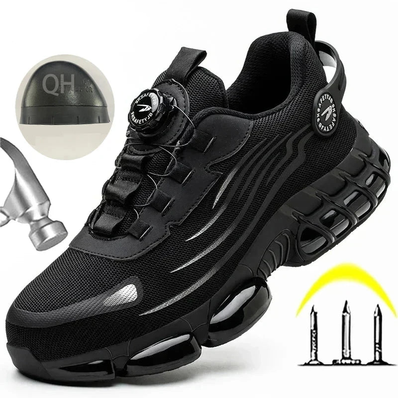 Rotating Button Safety Shoes for Men – Anti-Smash, Anti-Puncture, and Protective Work Boots