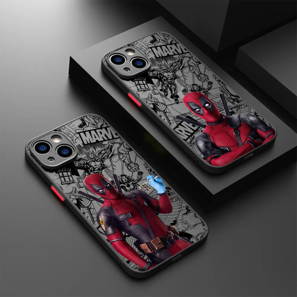 Marvel Deadpool Hard PC Luxury Matte Cover Case for iPhone 11, 12, 13, 14, 15, 16 Pro, Max, Mini, and Plus