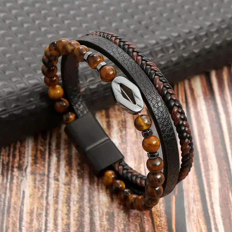 MGS Classic Men's Leather Bracelet New Style Hand-woven Multi-layer Jewelry - Man Gifts Shop