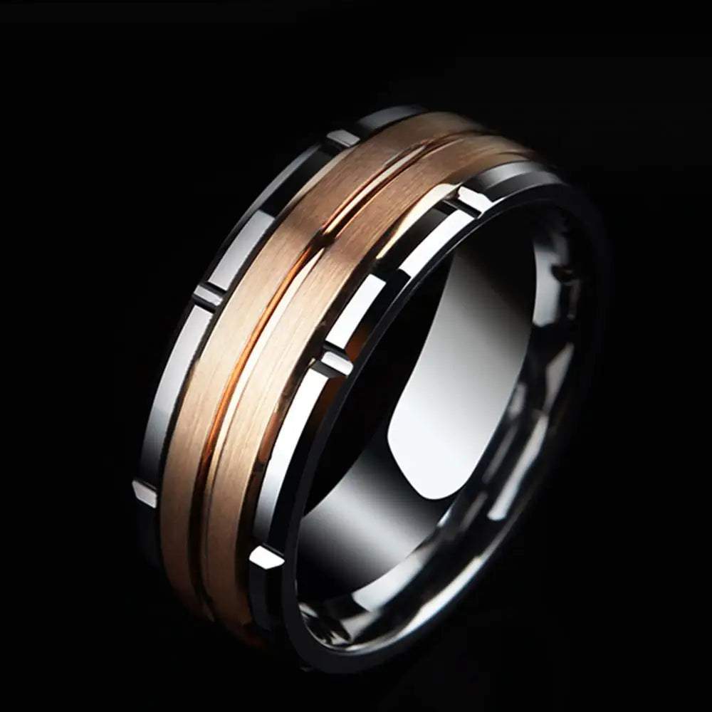 Men's Charm Wedding Band 8mm Tungsten Carbide Promise Rings For Men Brown Color White Zircon Jewelry - Man Gifts Shop