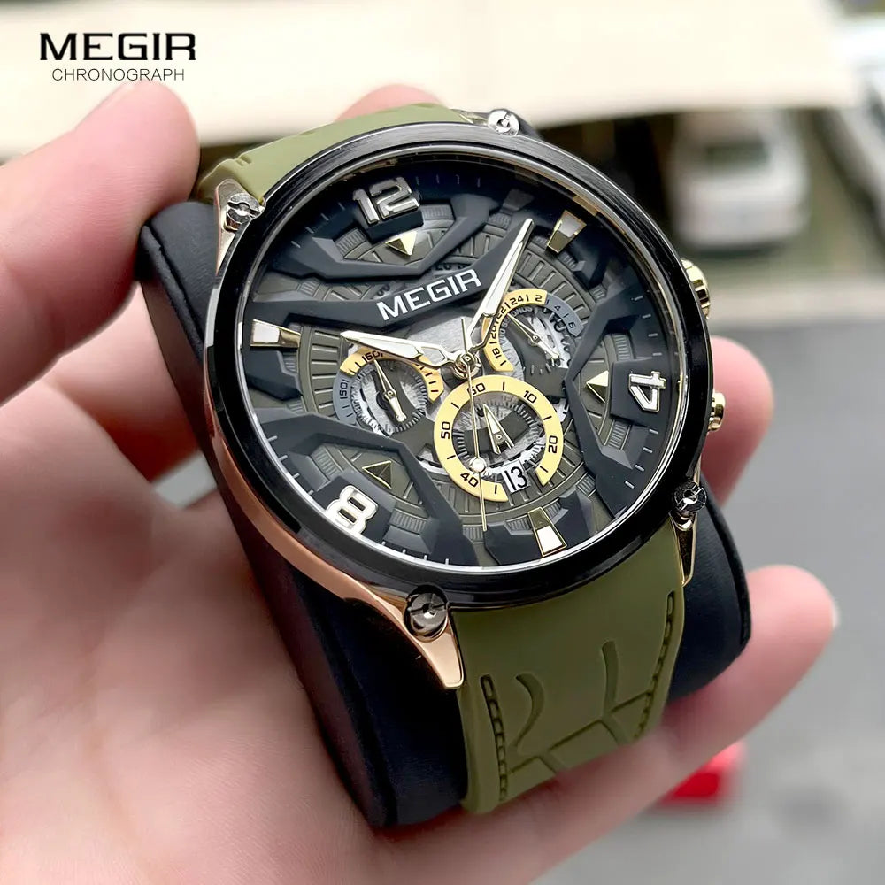 Original MEGIR Luxury Silicone Strap Waterproof Chronograph Quartz Wristwatch - Man Gifts Shop