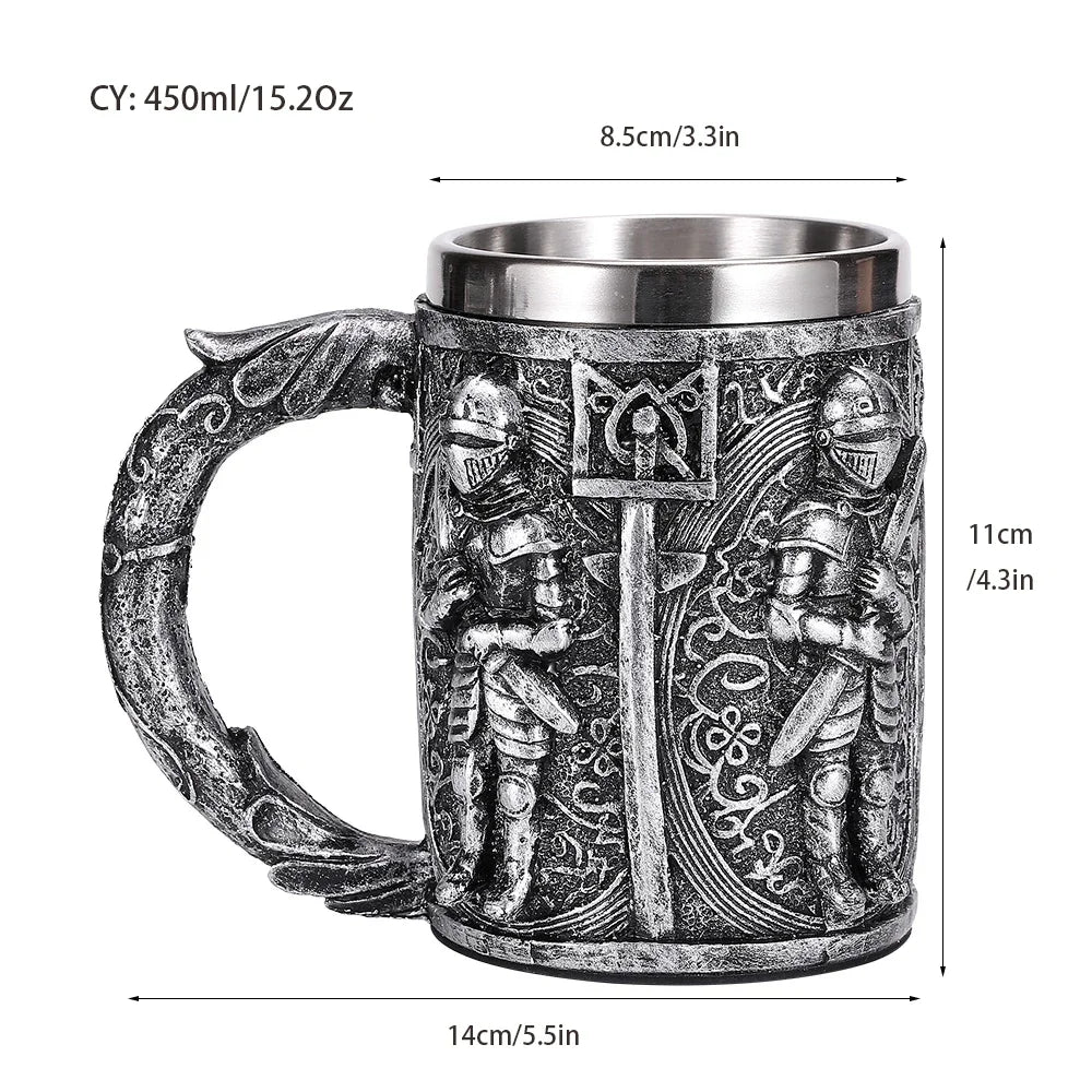 Embrace the Warrior Spirit: Medieval Resin Stainless Steel Beer Mug - A Retro Tankard for Your Knightly Feasts