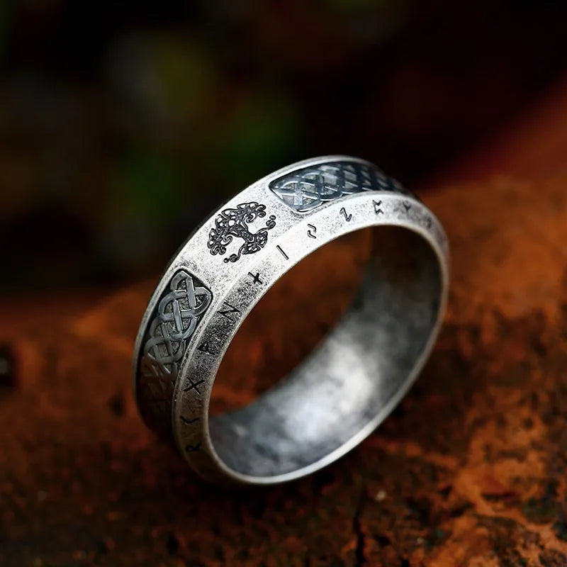 Elevate Your Style with Nordic Viking Letter Titanium Steel Ring - Vintage Tree of Life Men's Fashion Accessory - Man Gifts Shop