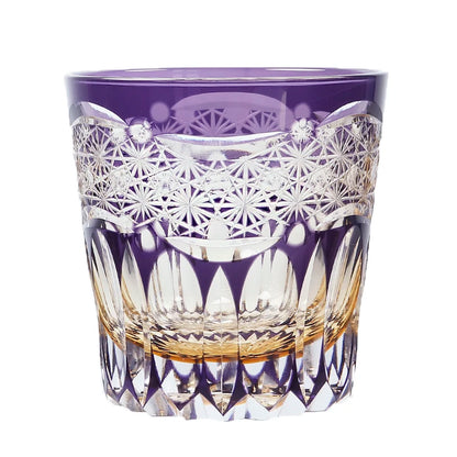 Premium Japanese Edo Kiriko Glass Hand Cut to Clear Glass Purple Color Whisky Glass with Gift Box