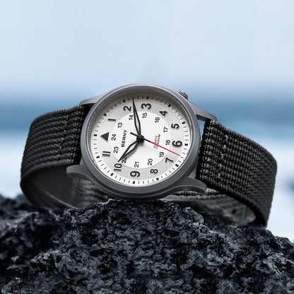 BERNY Men's Titanium Pilot Watch – Classic Field Quartz Wristwatch with Super Luminous Dial, Sapphire Crystal, 5ATM Water Resistant