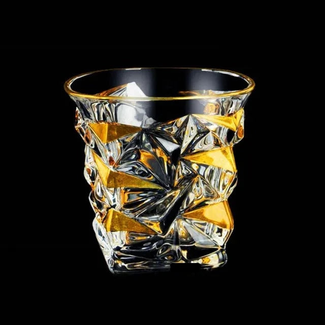 Golden-Lined Whiskey Glass Tumblers Set: Versatile Crystal Barware for Wine, Whisky, and Cocktails - Man Gifts Shop