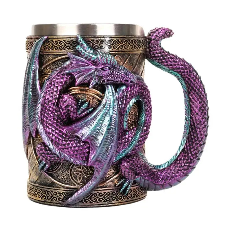 MGS Medieval Double Dragon Goblet Creative 3D Beer Mug Resin Stainless Steel