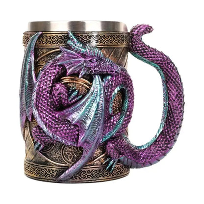 MGS Medieval Double Dragon Goblet Creative 3D Beer Mug Resin Stainless Steel