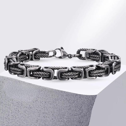 MGS Vintage 8mm Byzantine Oxidized Bold Square Links Chain Bracelet Wristband