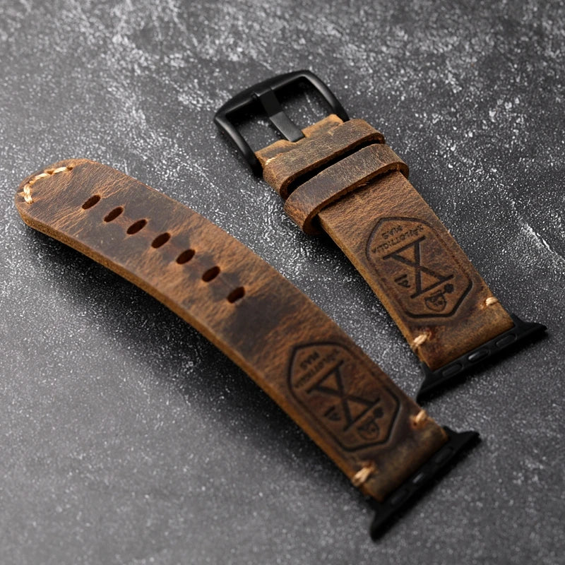 Handmade Genuine Leather Cowhide Apple Watch Watchband - Man Gifts Shop