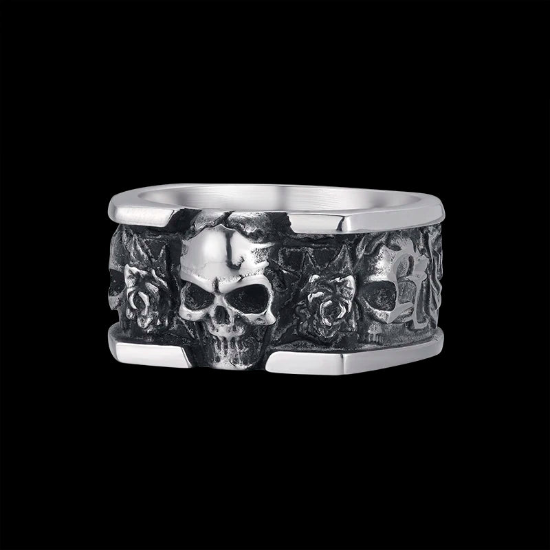 Elevate Your Edge: Unique Silver 316L Stainless Steel Heavy Sugar Skull Ring - Men's Mandala Flower, Santa Muerte, Biker Jewelry - Man Gifts Shop