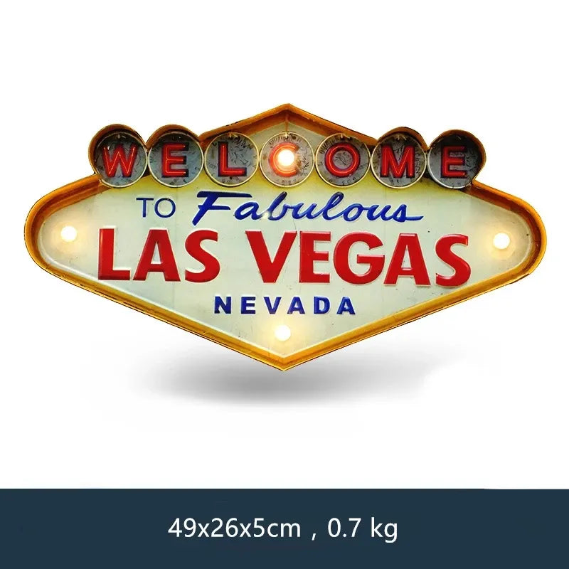 Bring Vegas Home: Vintage Las Vegas Welcome Neon Sign - Illuminated Hanging Metal Decor for Bar, Pub, Cafe, and Home - Man Gifts Shop