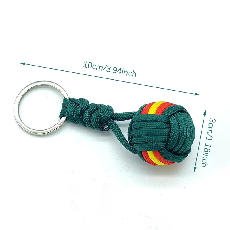 Military Parachute Woven Rope Ball Keychain – Monkey Fist Lanyard Survival Tool & Outdoor Jewelry