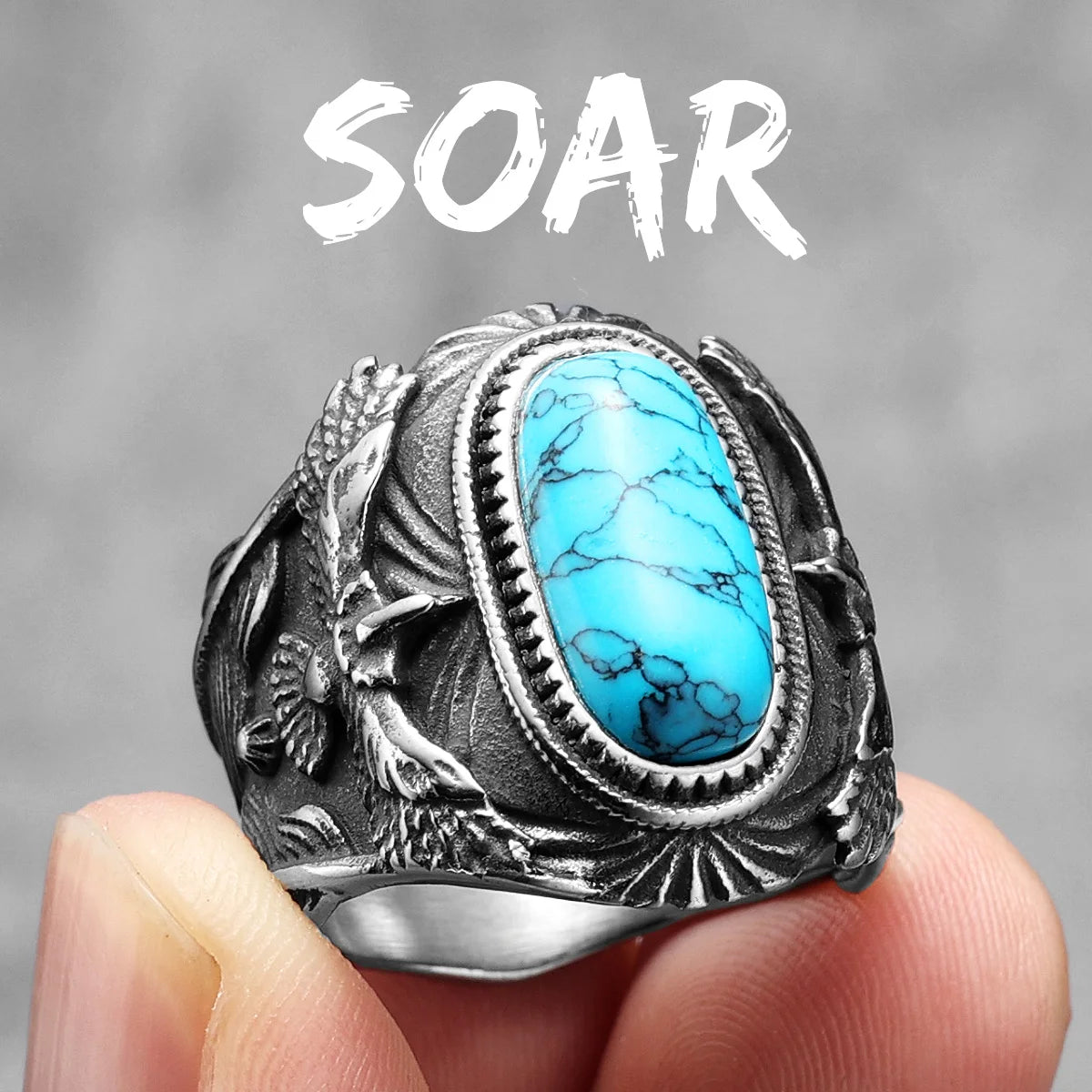 MGS 316L Stainless Steel Turquoise Gemstones Ring - Man Gifts Shop