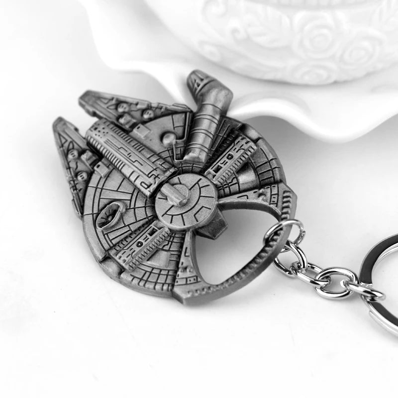 Unlock the Galaxy: Disney Star Wars Spaceship Keychain - Marvel Movie Character Cartoon Animation Pendant with Portable Bottle Opener - Man Gifts Shop