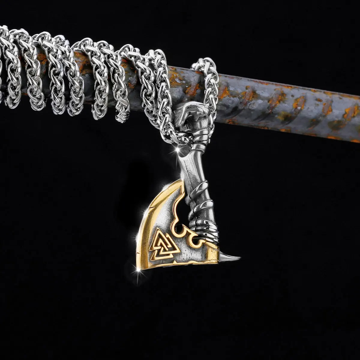 Forge Your Bold Viking Style with Stainless Steel Viking Axe Necklace - Valknut Pendant for Men - Man Gifts Shop