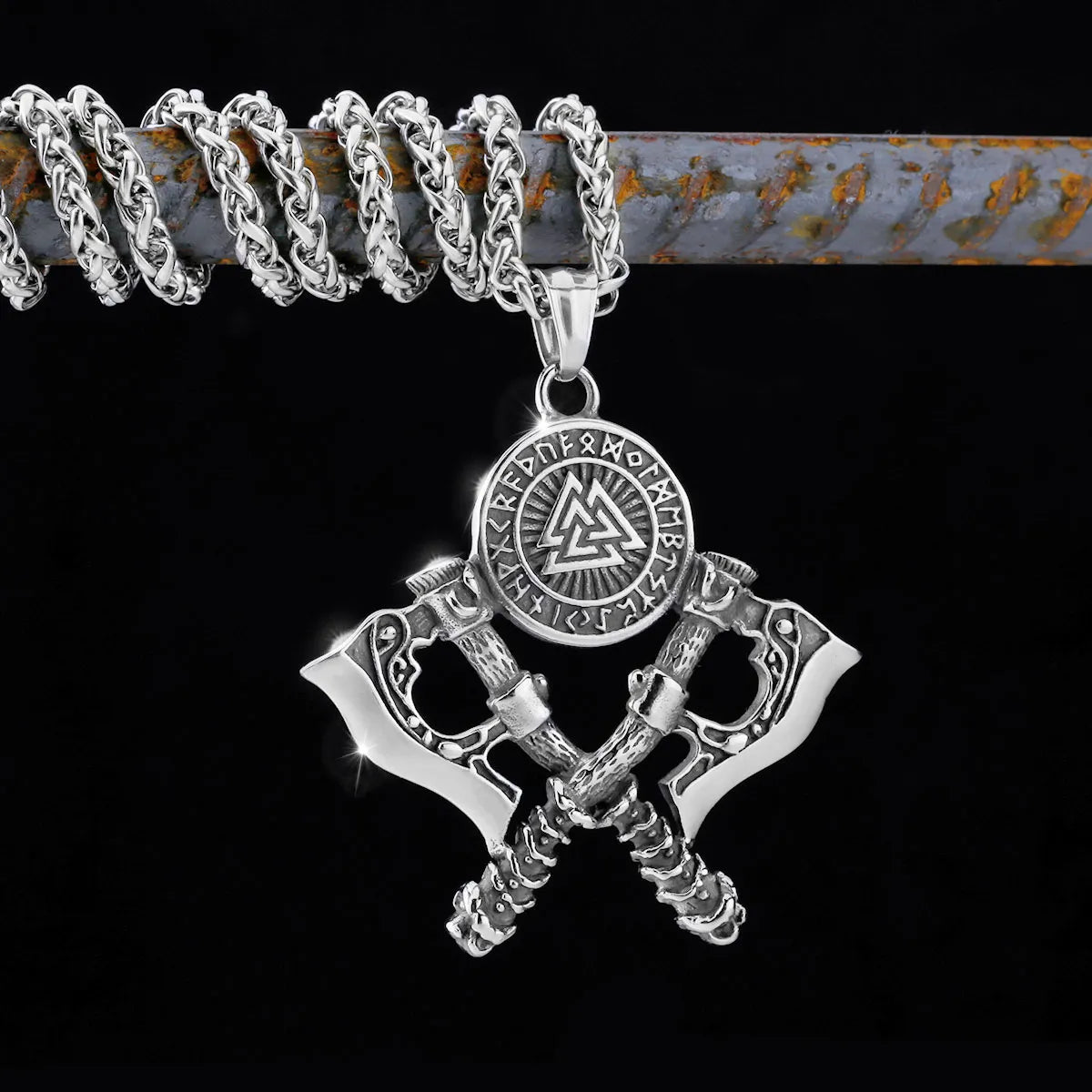 Forge Your Bold Viking Style with Stainless Steel Viking Axe Necklace - Valknut Pendant for Men - Man Gifts Shop