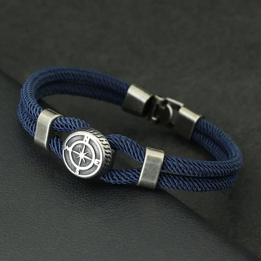 Viking Compass Nautical Rope Bracelet - Handmade Woven Marine Bangle for Men