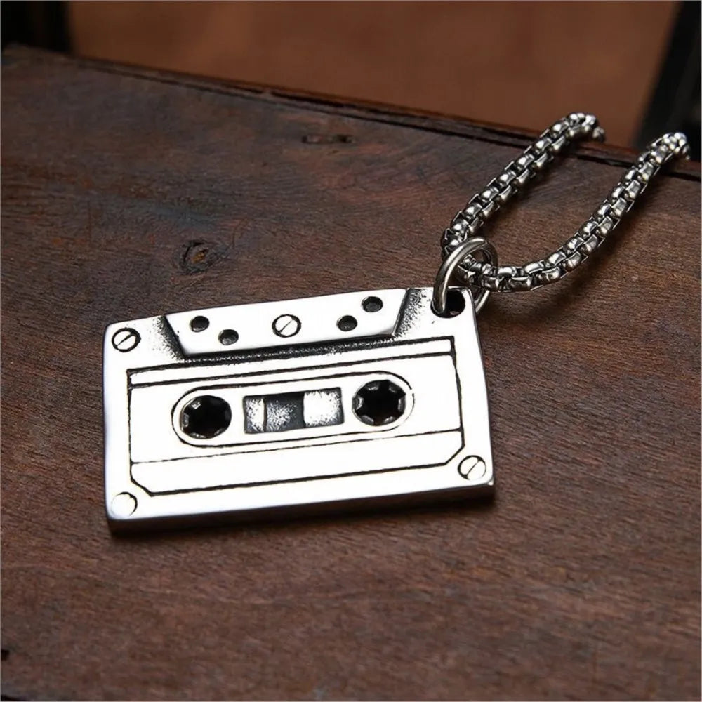 Revive Retro Vibes: Cassette Tape Necklace – A Hip-Hop Rock Vintage Music Party Pendant Chain - Man Gifts Shop