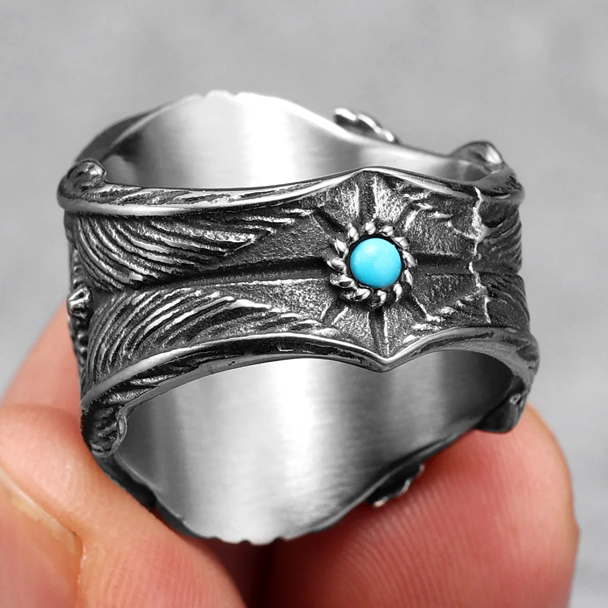 MGS 316L Stainless Steel Turquoise Gemstones Ring - Man Gifts Shop