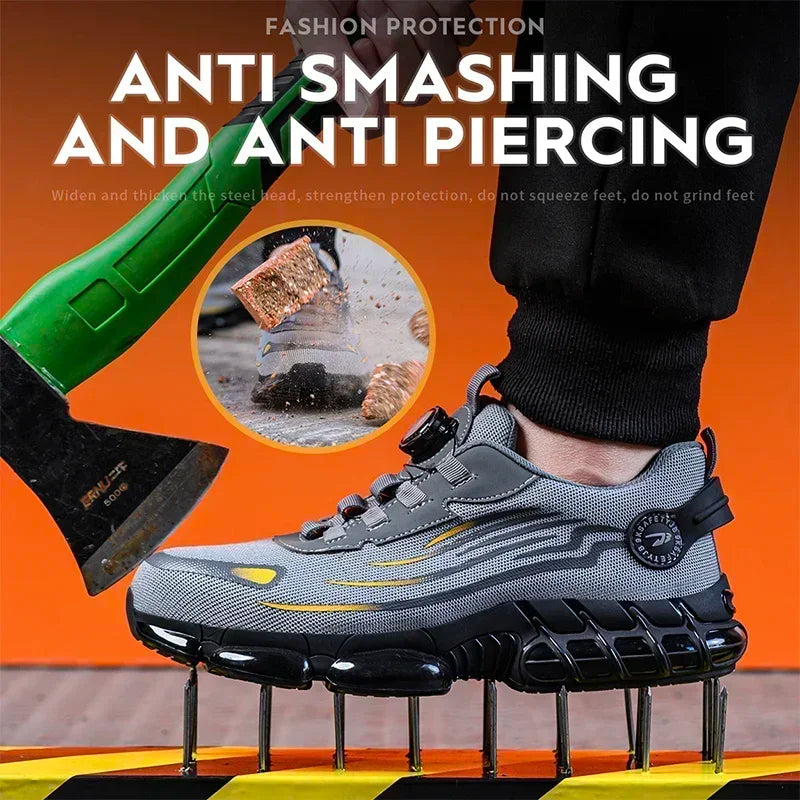 Rotating Button Safety Shoes for Men – Anti-Smash, Anti-Puncture, and Protective Work Boots