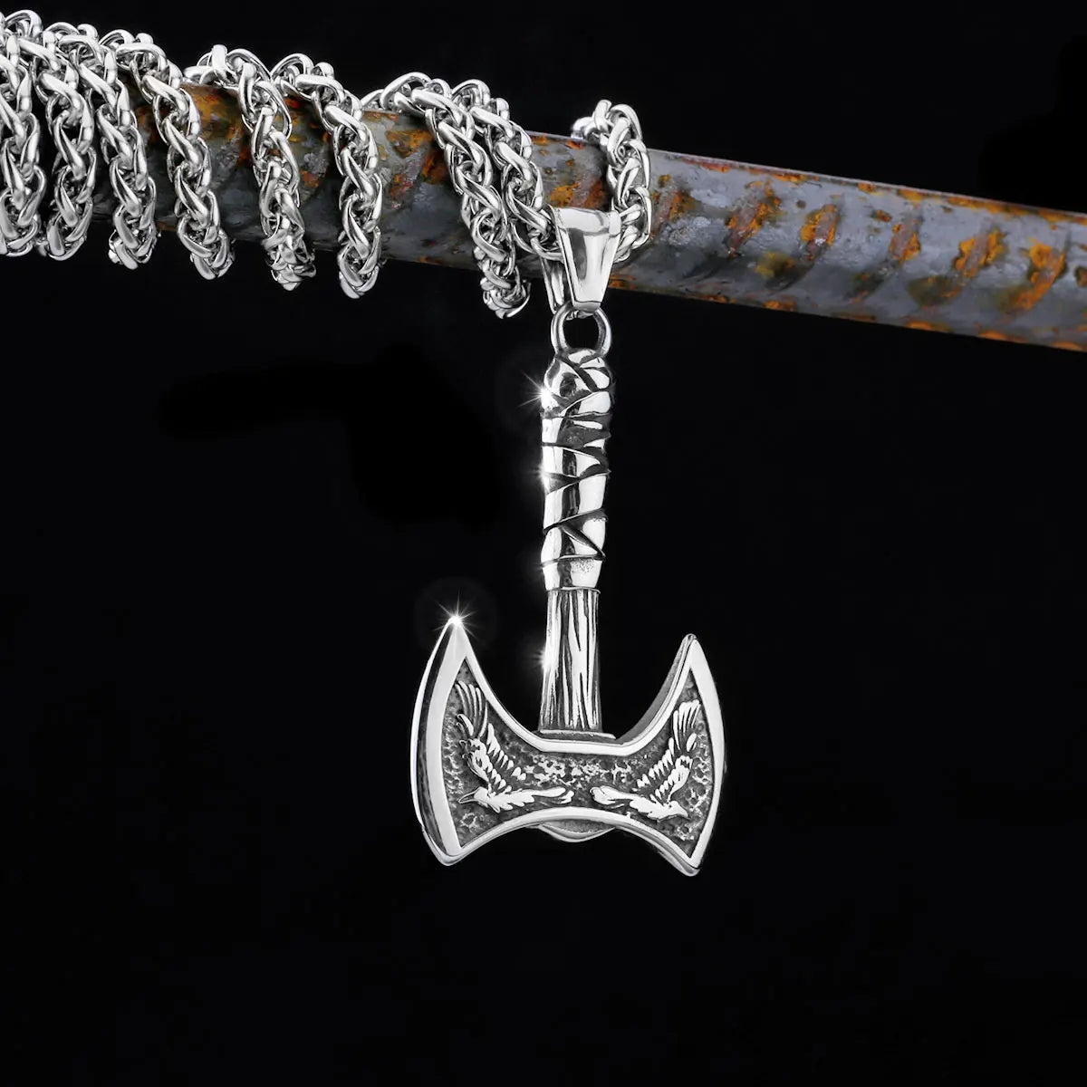 Forge Your Bold Viking Style with Stainless Steel Viking Axe Necklace - Valknut Pendant for Men - Man Gifts Shop