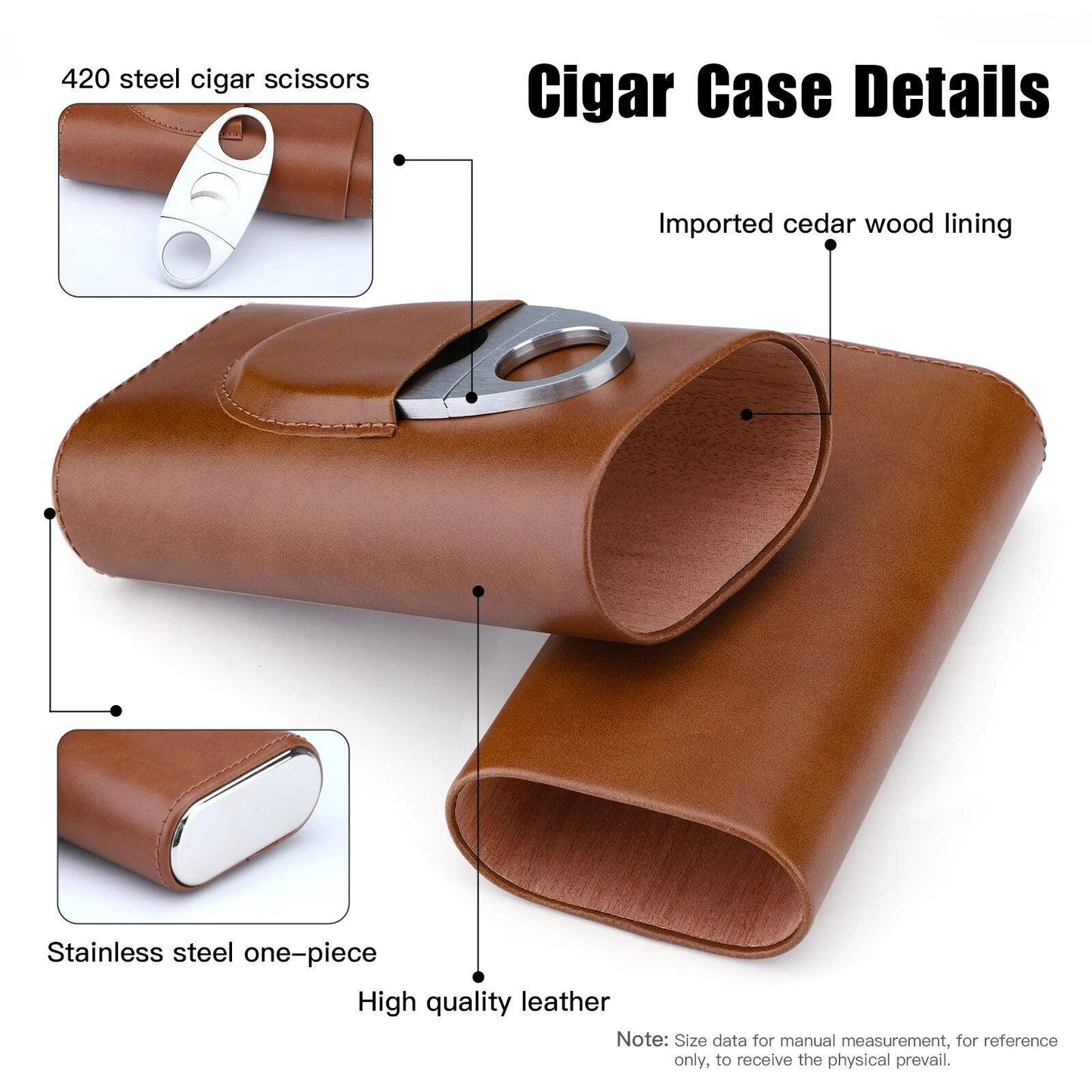 Cowhide Leather Three-Finger Portable Cigar Case with Silver Cigar Cutter - Man Gifts Shop