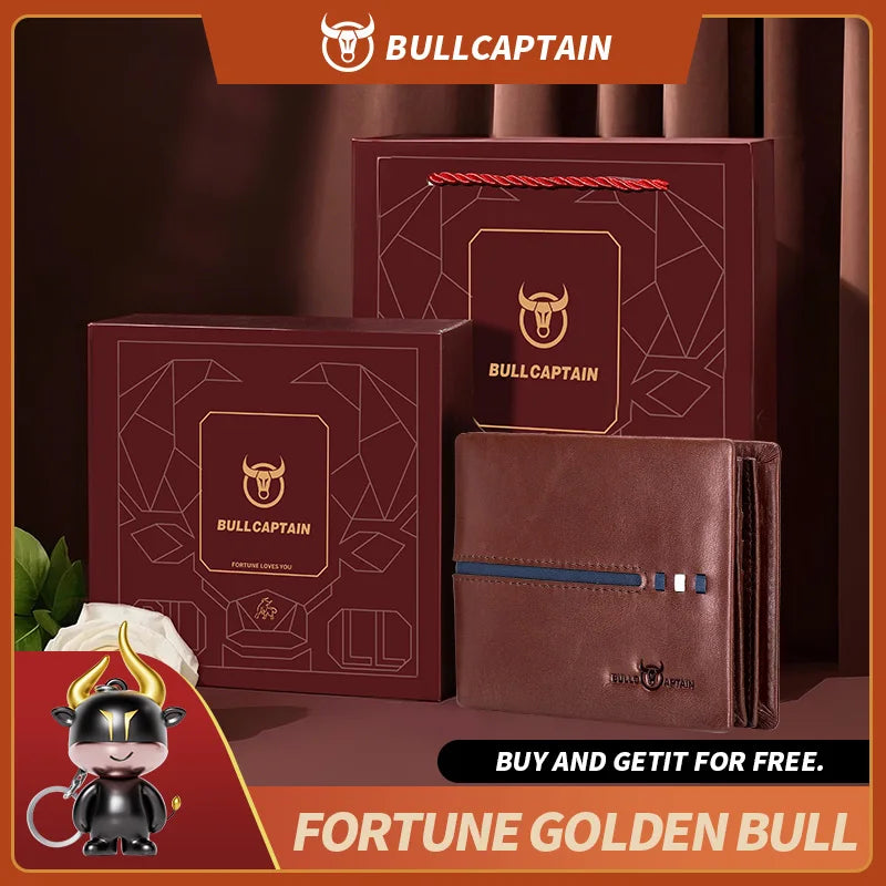 Cartera original BULLCAPTAIN de piel auténtica para hombre, cartera de negocios de diseño de marca.