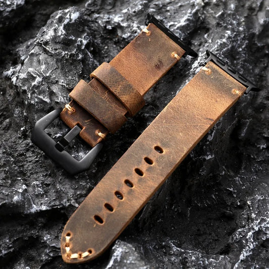 Handmade Cowhide Leather Watchband For Apple Watch 8/7 Ultra Strap 45 49MM