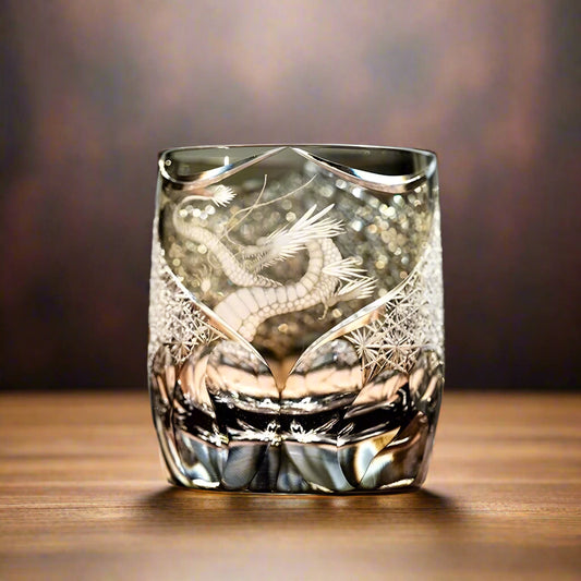 Dragon Crystal Whiskey Glass – Hand-Carved Edo Kiriko Amber Brandy Snifter for Men | Gift Boxed Prestige