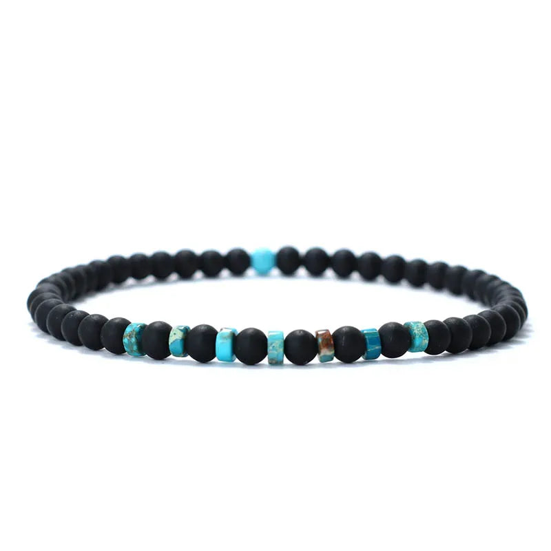 Men’s Natural Stone Beaded Bracelet – 4mm Onyx, Tiger Eye, and Bohemian Style Wristband