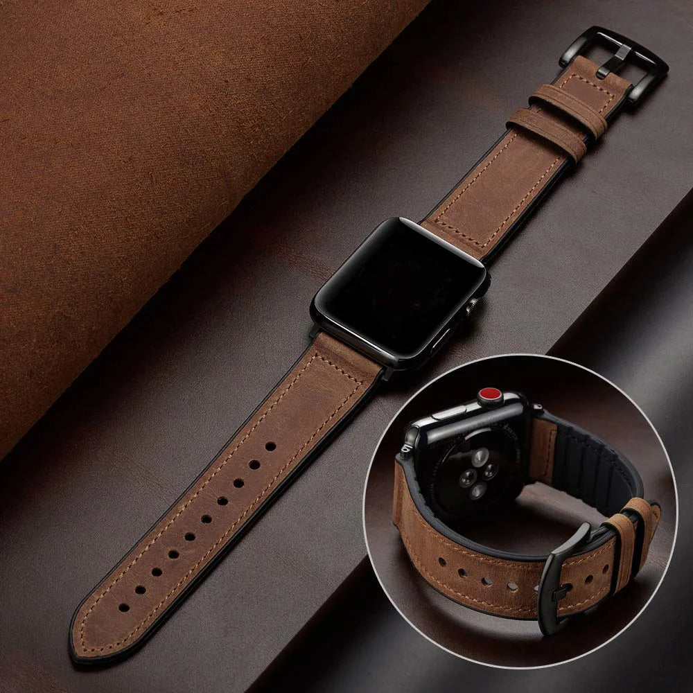 Hybrid Leather & Silicone Strap for Apple Watch – Stylish, Durable & Sweatproof