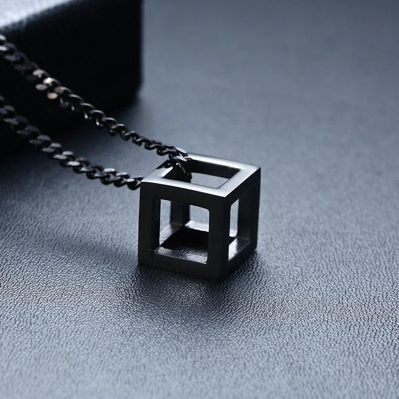 Forge Your Style: Men's Stainless Steel Cube Pendant Necklace with Curb Chain - Man Gifts Shop