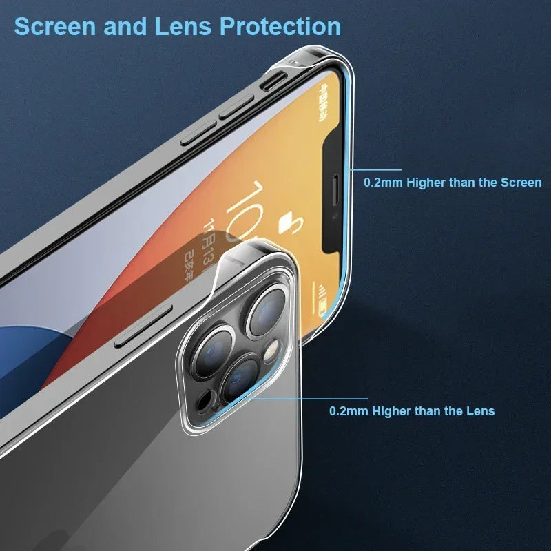 Slim Frameless Clear Phone Case For iPhone 16, 15, 14, 13, 12 Mini, 11 Pro - Transparent Cover