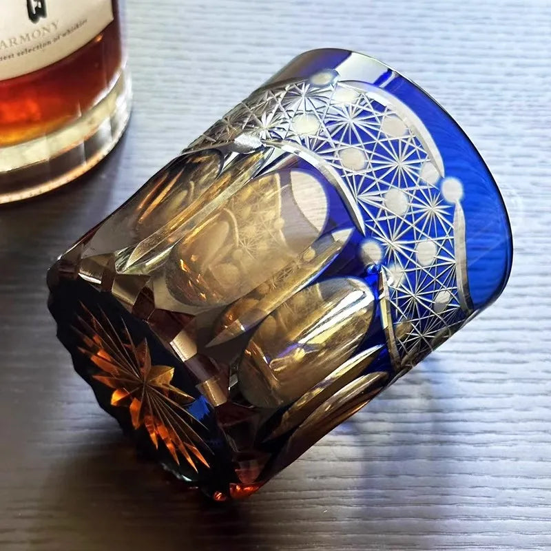 MGS Japanese Edo Kiriko Stellar Pulse Hand Carved Whiskey Glass