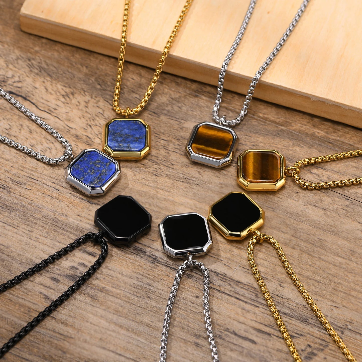 Punk Elegance: Square Natural Stone Necklace for Men