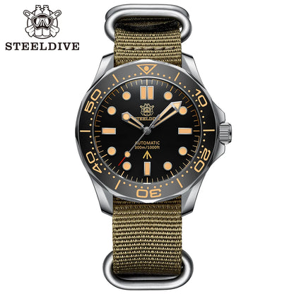 STEELDIVE SD1957 Automatic Dive Watch – 42mm Vintage Bezel, Green Luminous, Sapphire Glass, 200M Waterproof