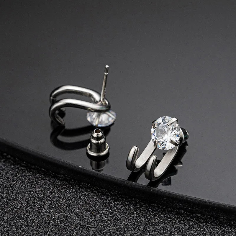 MGS Simple Zircon Stud Hook Shape Earrings - Man Gifts Shop