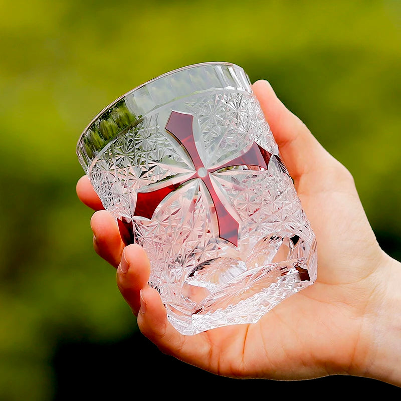 Japanese Kiriko Hand-Blown Hand-Cut Unleaded Crystal Whiskey Glass