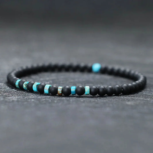 Men’s Natural Stone Beaded Bracelet – 4mm Onyx, Tiger Eye, and Bohemian Style Wristband