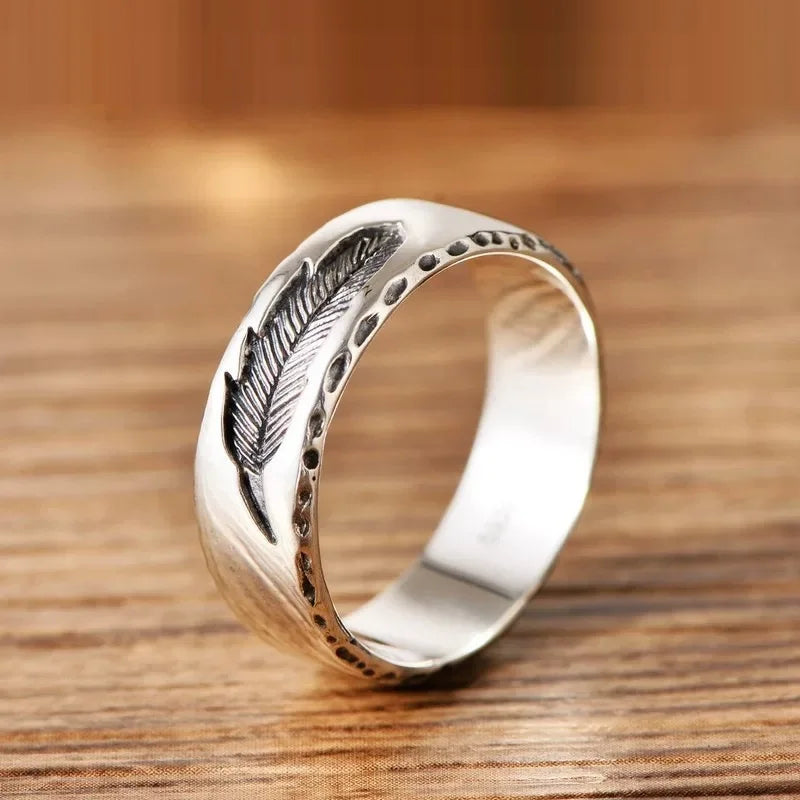 Discover Timeless Elegance with Our 925 Sterling Silver Creative Feather Ring for Men - A Real Silver Retro Plume Fashion Statement and Thoughtful Gift - Man Gifts Shop