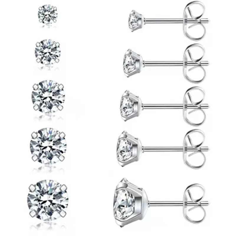 MGS 1 Pair Classic Stainless Steel Stud CZ Zircon Surgical Steel Earrings CZ Zircon Surgical Steel - Man Gifts Shop