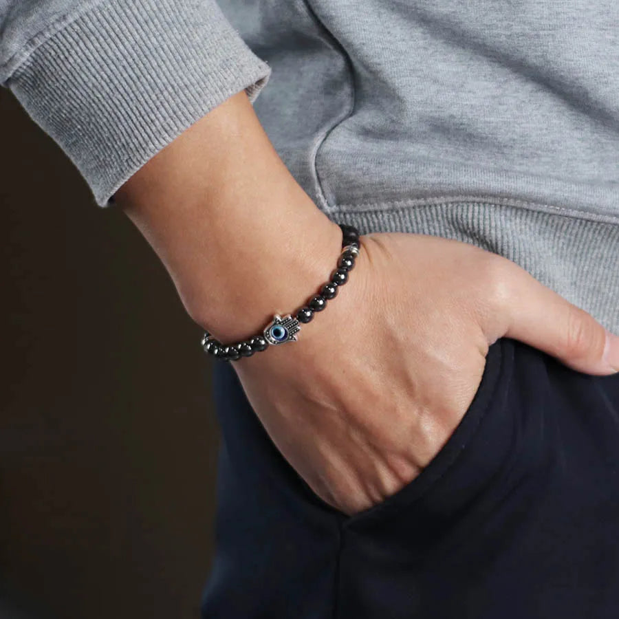 🧿 Handmade Evil Eye & Hematite Bracelet – Inner Strength Meets Style