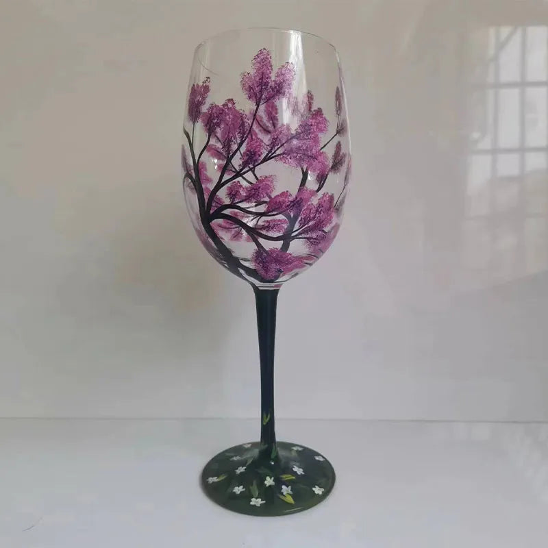 MGS Four Seasons Trees Printed High-Legged Wine Glasses - Stylish and Capacious Glass Cup Set for Wine, Beer, and Cocktails - Man Gifts Shop