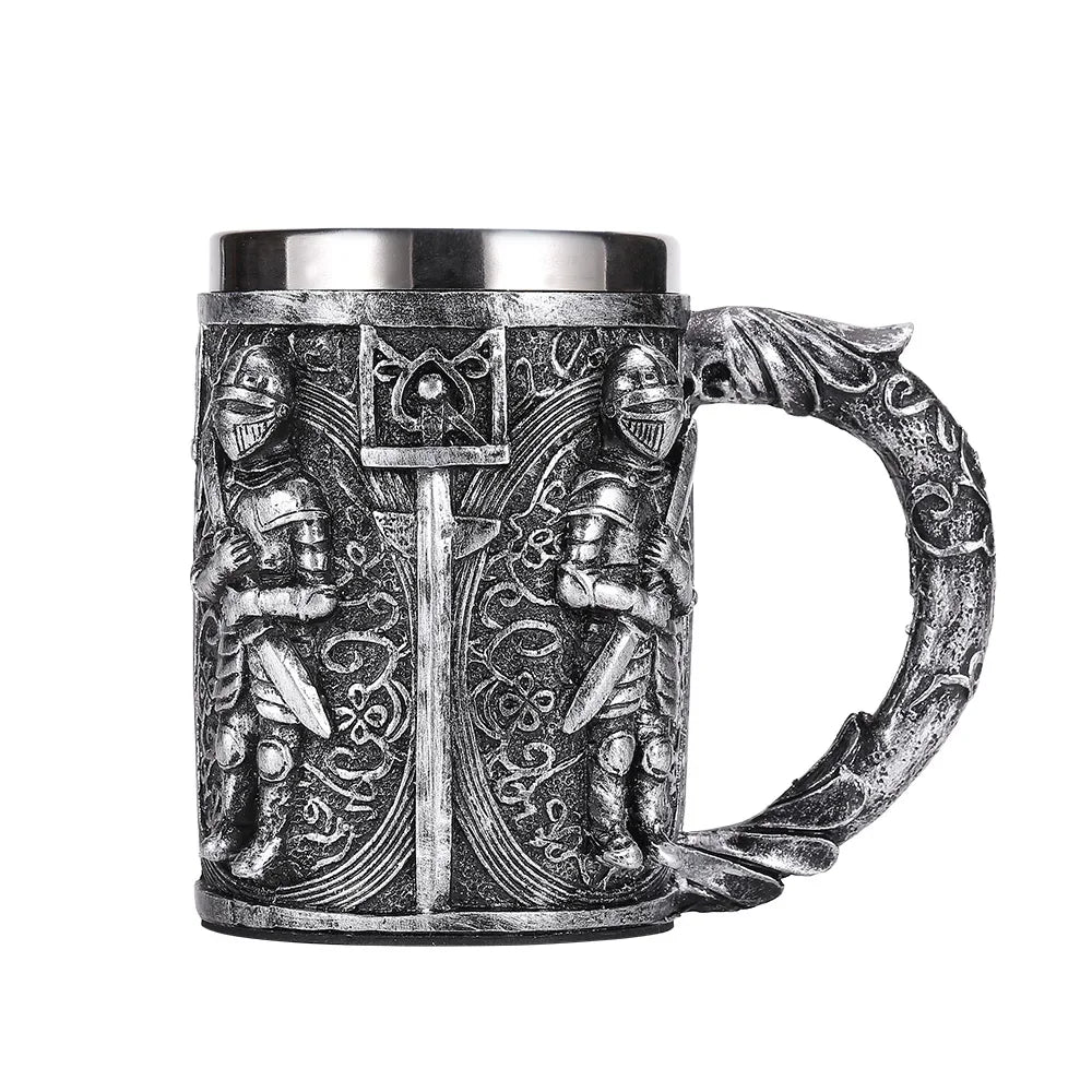 Embrace the Warrior Spirit: Medieval Resin Stainless Steel Beer Mug - A Retro Tankard for Your Knightly Feasts