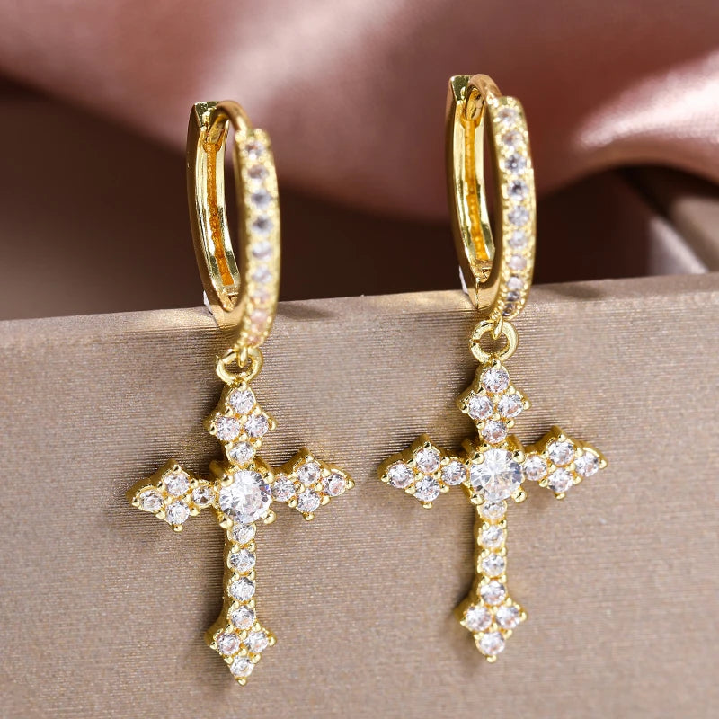 MGS Fashion Gold Color Cross Stud Rhinestone Jewelry Earrings - Man Gifts Shop